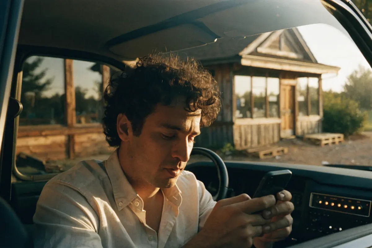 A man hears an ad on the truck radio, then sees it again on his phone