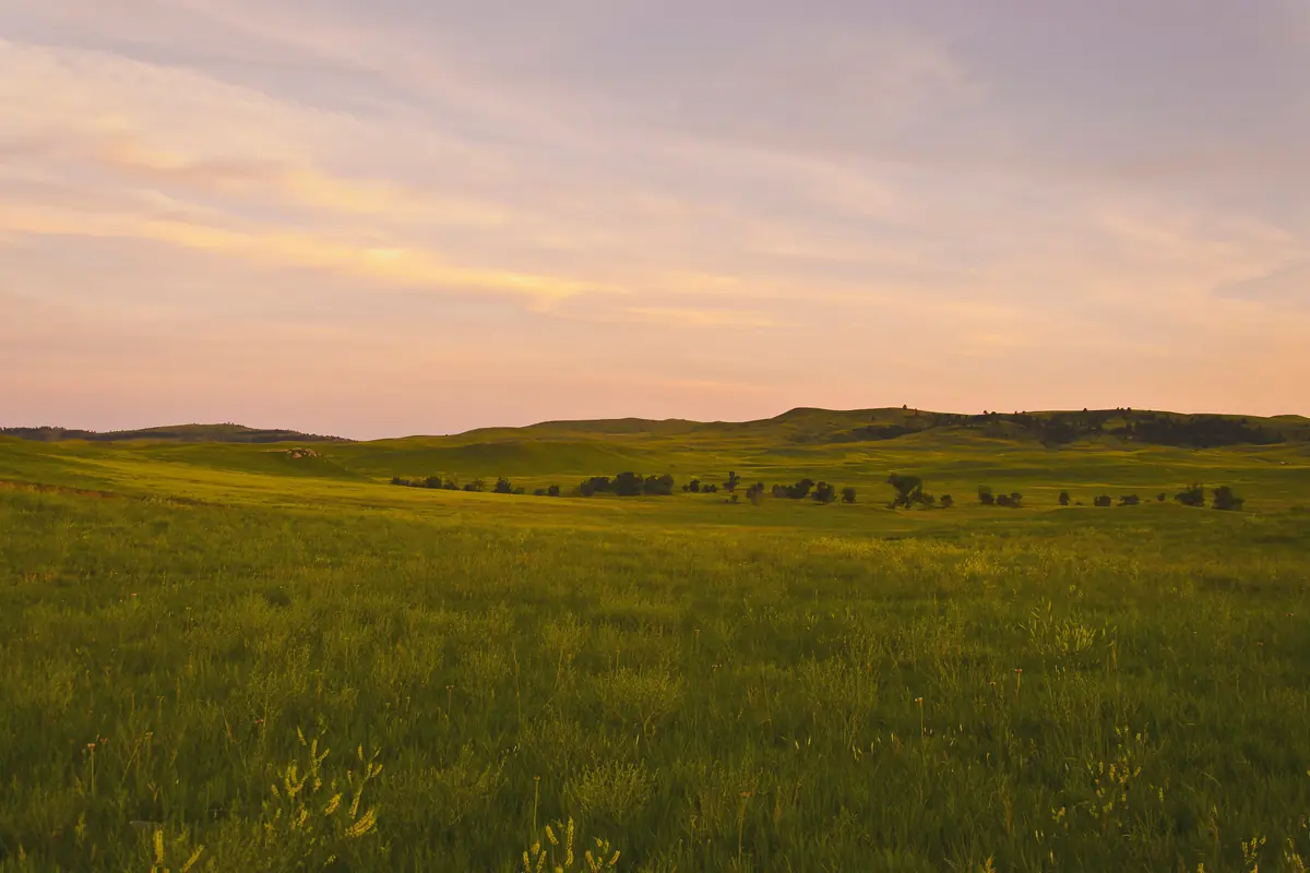 Western South Dakota grassland at sunset