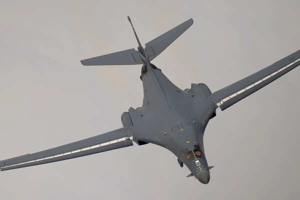 A B-1B Lancer, the bomber flown from nearby Ellsworth Air Force Base