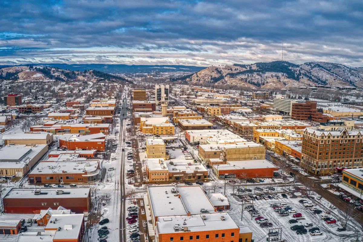 Downtown Rapid City from above, after a fresh snow